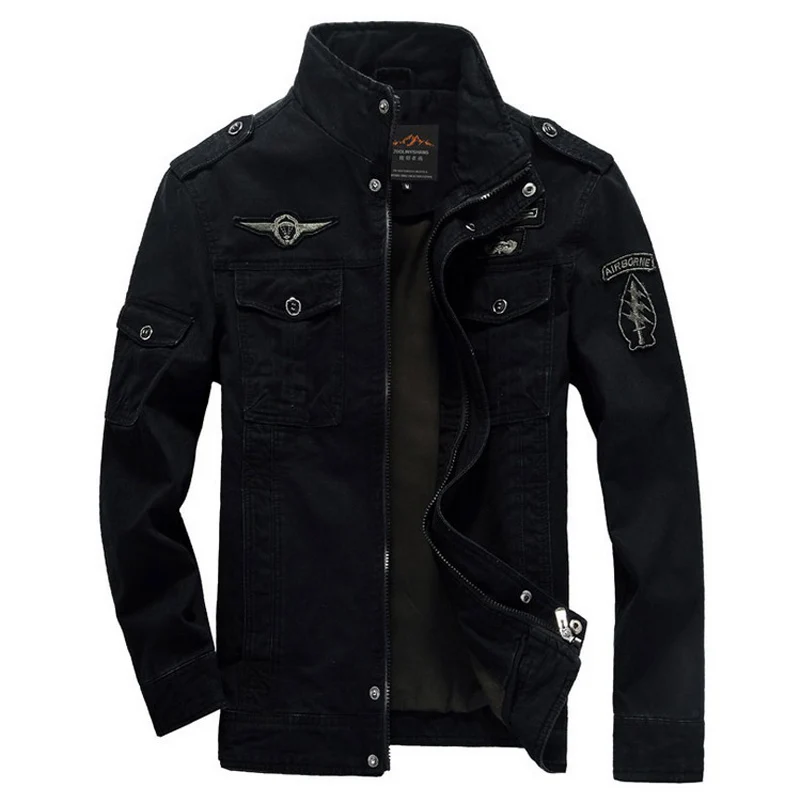 Для мужчин зимняя куртка в стиле милитари бомбардировщик куртки Jaqueta Masculina плюс Размеры 6XL пальто Для мужчин s джинсовая куртка для мужчин дропшиппинг - Цвет: Черный