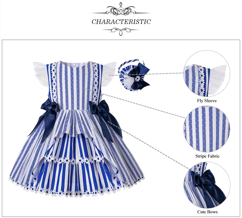 Pettigirl Summer Stripe Birthday Party Lovely kids dresses for girls Children Clothing With Bows And Headwear G-DMGD203-C150