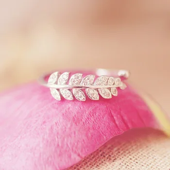 

DreamySky 925 Sterling Silver Crystal Leaves Rings For Women Wedding Finger Rings