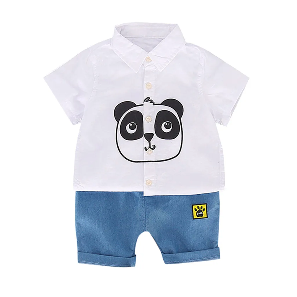 

Child necessities Kids Baby Boys clothes set Cartoon Print T Shirt Tops Denim Shorts 2PCS Outfits Suitbaby Boys clothes set