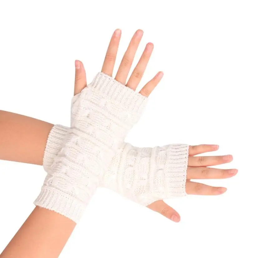 Модные вязаные зимние перчатки без пальцев унисекс мягкие теплые варежки
