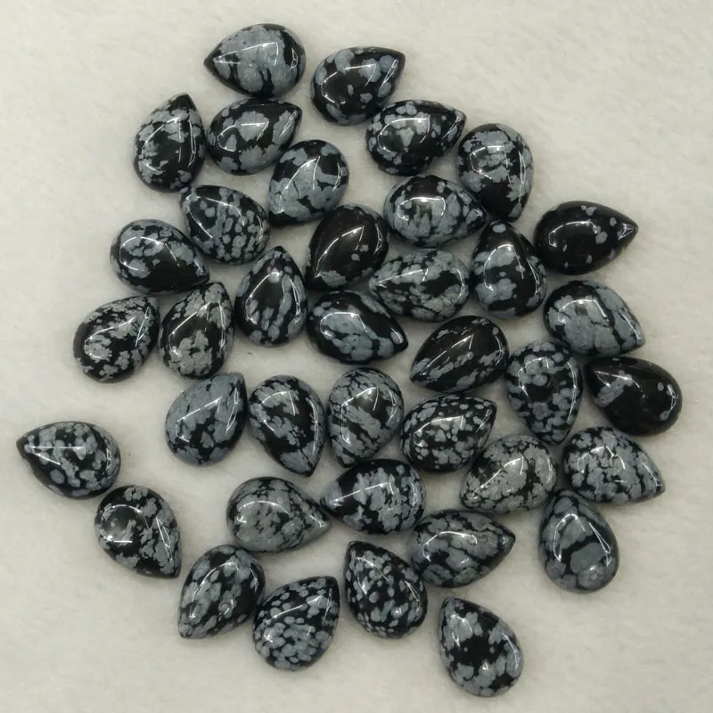 

2017 Fashion natural black snowflake drop CAB CABOCHON stone teardrop beads 10x14mm for jewelry making wholesale 50pcs/lot free