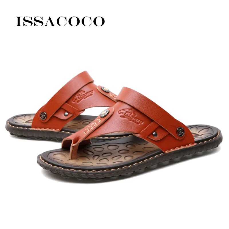 

ISSACOCO Summer Men's Slippers Men's Flip Flops High Quality Beach Sandals Non-slip Male Slippers Home Slippers Men's Sandals