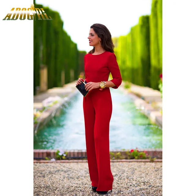 red long pants romper