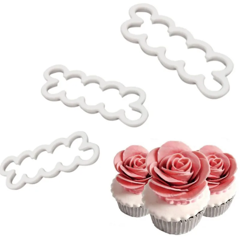 

3pcs/set 3D Cake Easiest Rose Petal Flower Cutter Mold Fondant Icing Fondant Decorating Mould Biscuit Cutter Tools