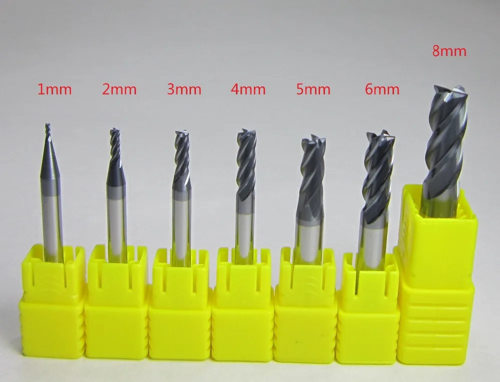 7PCS/lot 1mm - 6mm 8mm four 4 flutes Carbide flat End Mills set CNC machine milling cutter bits drill cutting for metalworking