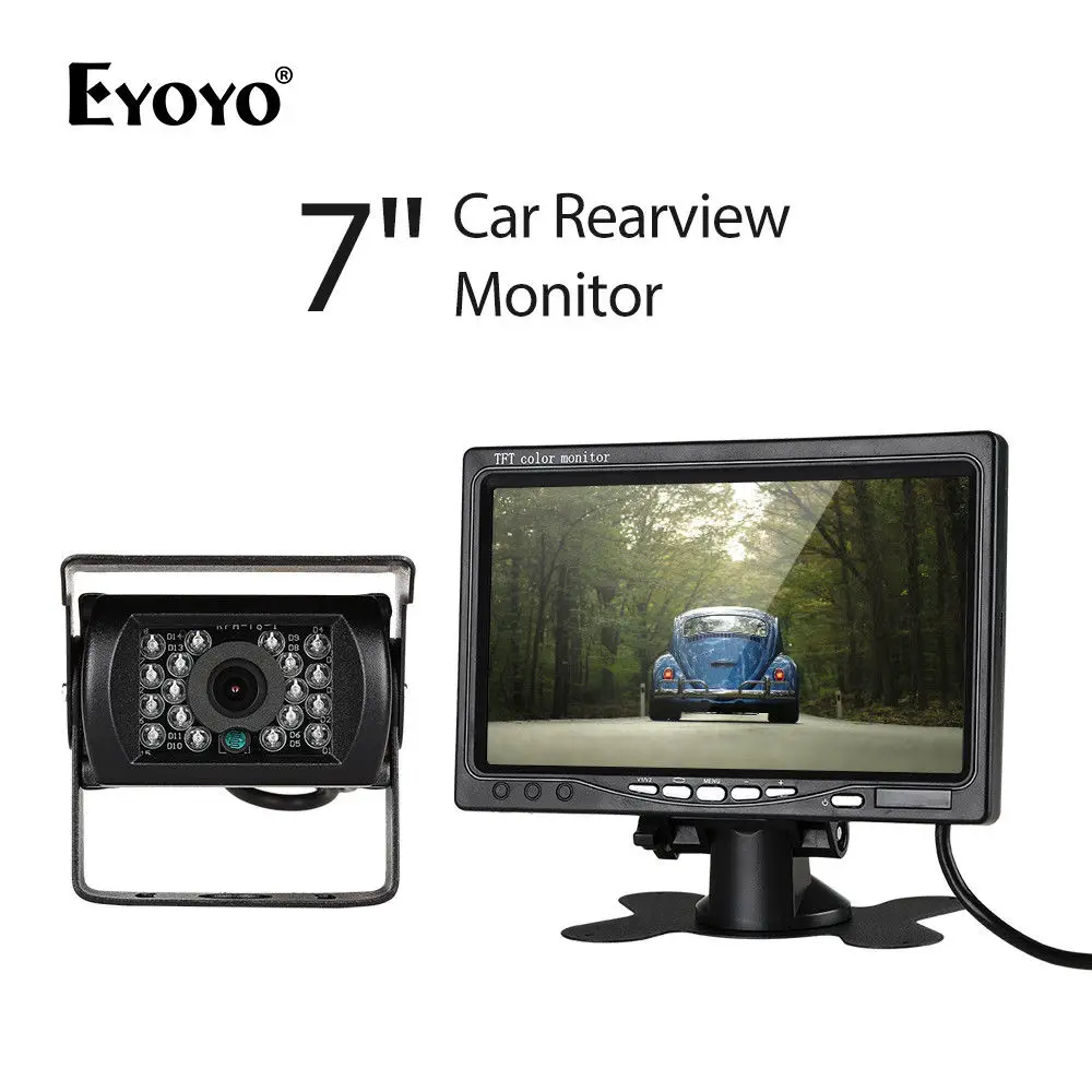 

EYOYO 7 inch Car LCD Monitor DC12V 800*480 With IR Rear View Camera Kit For Bus Truck 10m Cable 18PCS IR LED