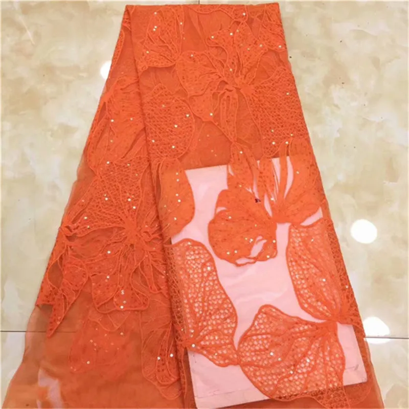 

French Lace Fabric With Sequins, Royal Blue French Fabric,milk Cheap African Lace French Lace Leaf Fabric Orange green white