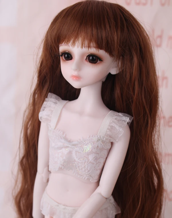 Doll Accessories 1 4 Bjd Wig Curly Wavy Long Brown Bjd Hair Wig in 