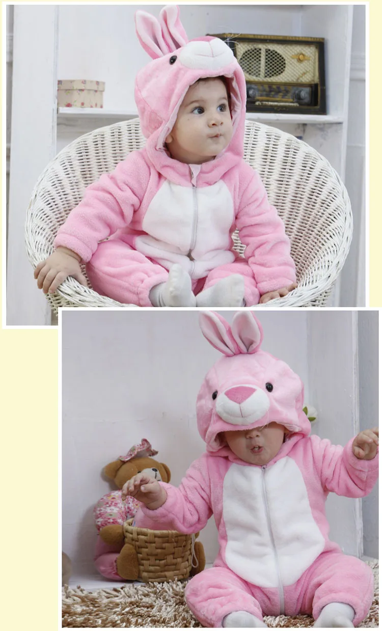 Baby Cartoon Rompers Newborn Hooded Toddler Clothing Boys Girls Minions Animal Jumpsuit Playsuit Costume Flannel Baby Rompers