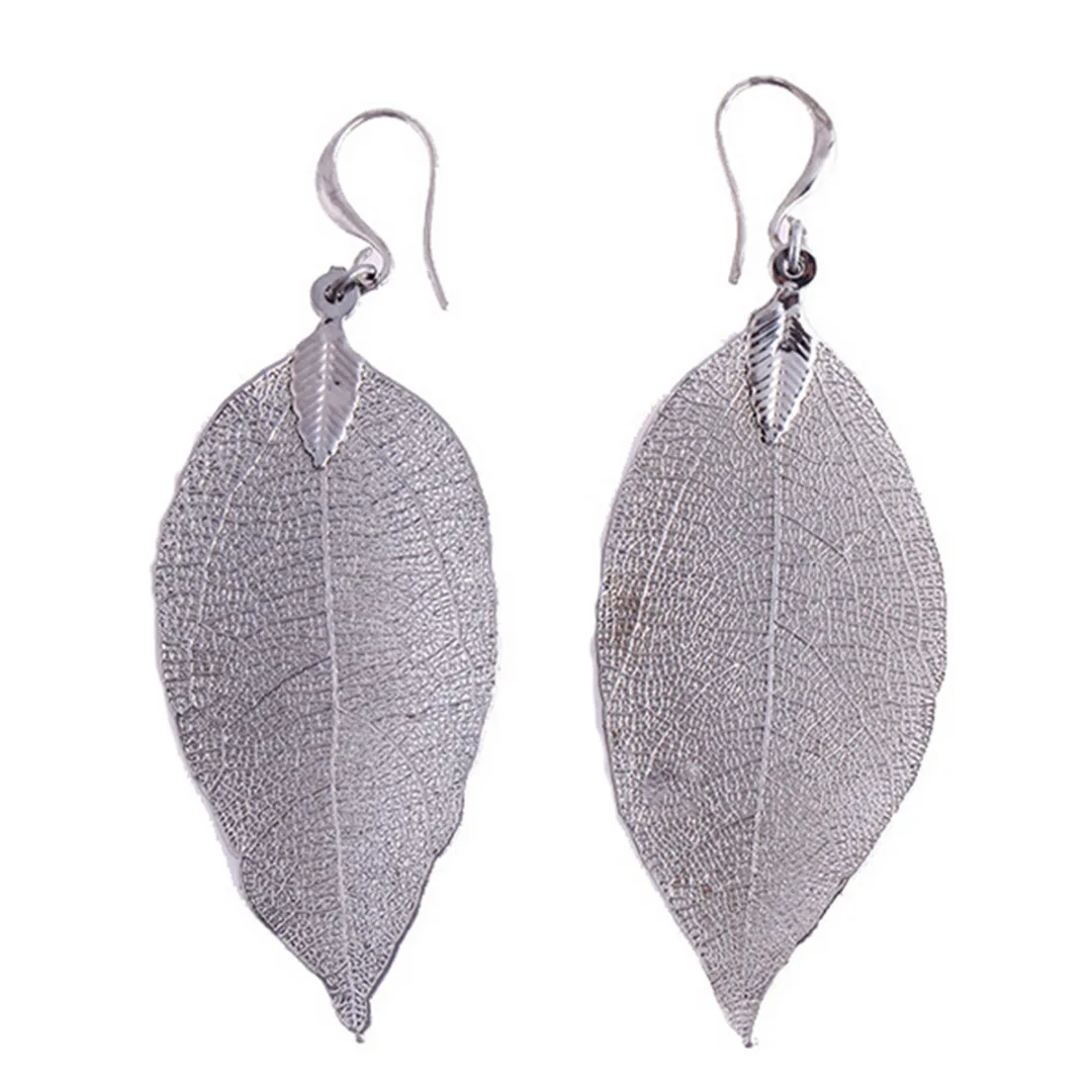 Vintage Leaves Earrings Necklaces Shellhard Long Natural Real Dipped Leaf Leaves Dangle Earring Ethic Women Jewelry 4Colors