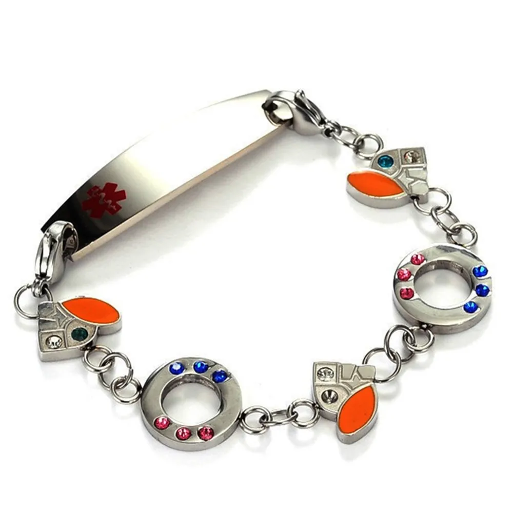 

Stainless Steel Red Star of Life Tag Charm EMT Emergency Medical Technican Crystal Paved Bracelet Dropshipping Jewelry