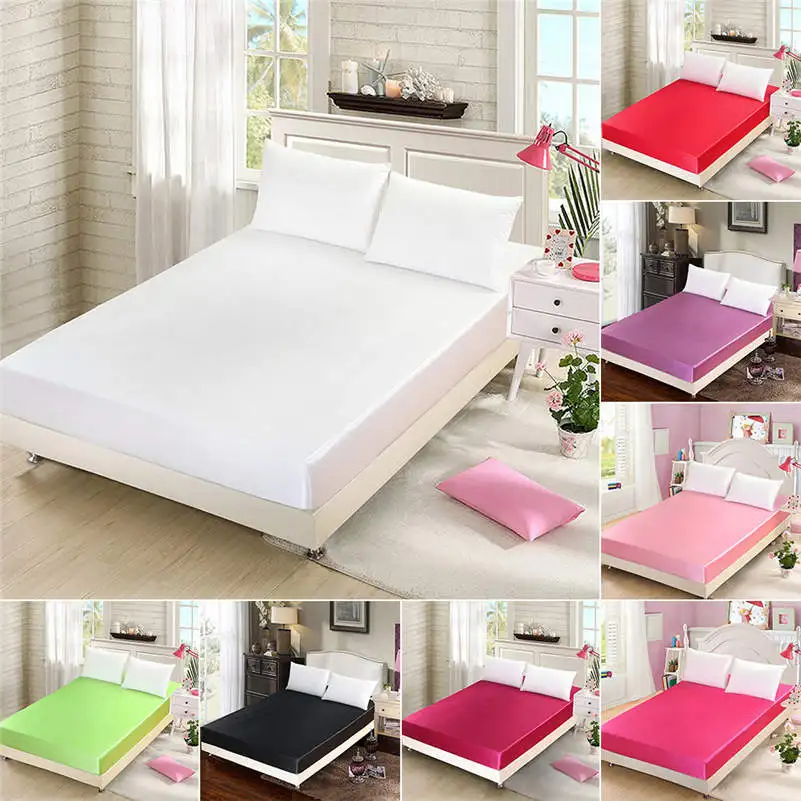 

Home Textile Satin Silk Fitted Sheet Solid Color 19mm Seamless Solid Color Queen Size Bed Sheet 16 Color Avaliable