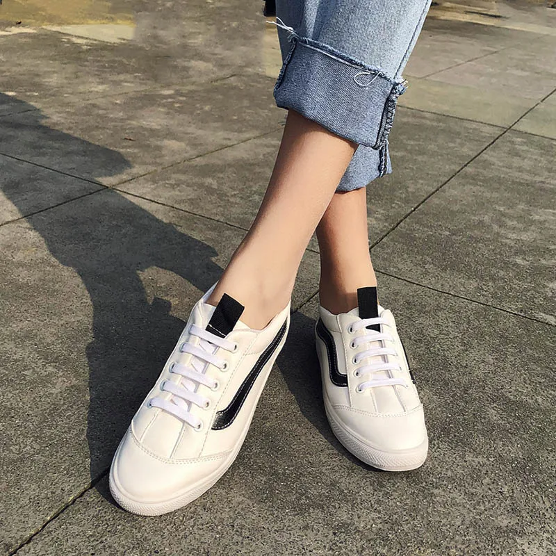 Женские белые кроссовки на шнуровке платформе плоской подошве zapatillas mujer
