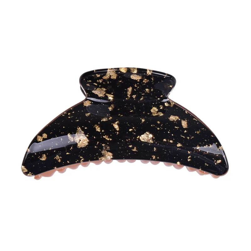

RE Large 9.5cm Black Gold Foil Hair Claw Acrylic Shiny Hair Clamp Clips Crab Hair Jewelry for Women Makeup Washing Ornaments C31