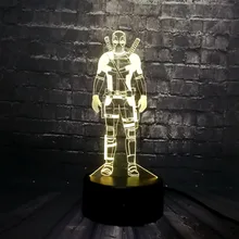 Новинка 3D мультфильм фигурка Марвел герой серии Дэдпул USB зарядная комната светодиодный ночник многоцветный Иллюзия детская игрушка подарок на праздник