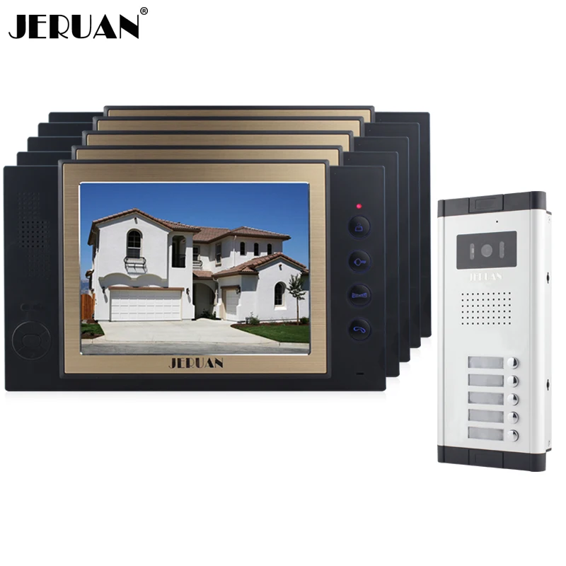 

JEX Apartment 5 Doorbell Intercom 8`` TFT Video Door Phone Record Intercom System 700TVL IR Camera For 5 Household In stock