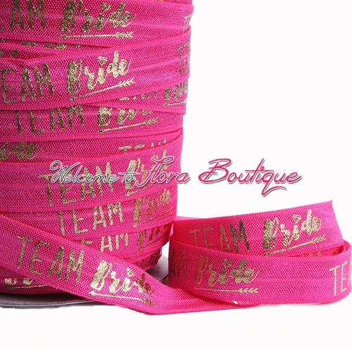 

New gold foil letter printing fold over elastic hairbands bride foe