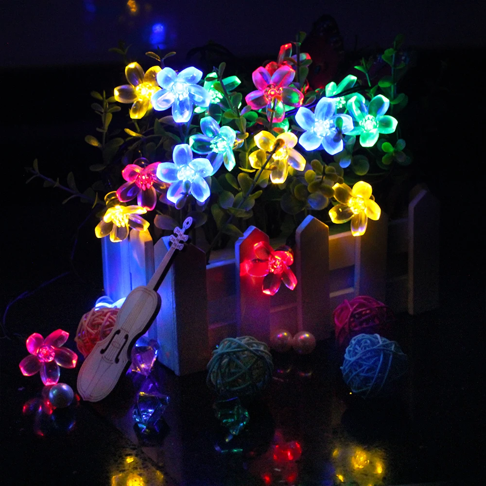 7M 50 LED Solar String Light 4.8M 20LED Sakura Flower Christmas Fairy Light Outdoor Garden Wedding Holiday Light Home Decoration 7M 50 LED Solar String Light 4.8M 20LED Sakura Flower Christmas Fairy Light Outdoor Garden Wedding Holiday Light Home Decoration