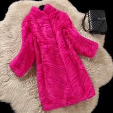 Real rabbit fur coats women autumn and winter slim long full pelt rabbit fur coat outerwear