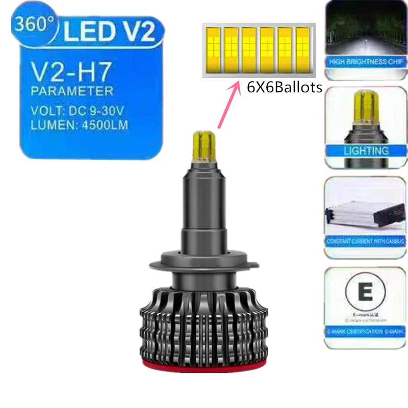 

V2 90W 9000lm Canbus LED Headlight Kit Turbo Fan 12V LED H7 360 Degree 6500K H1 H8 H9 H11 HB3 HB4 LED Car Light Lamp Bulbs