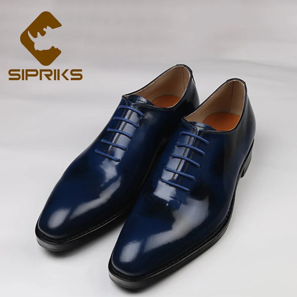 

Sipriks Patina Dark Blue Oxfords Genuine Leather Goodyear Welted Shoes Italian Imported Square Toe Lace Up Dress Shoes 46 47 48