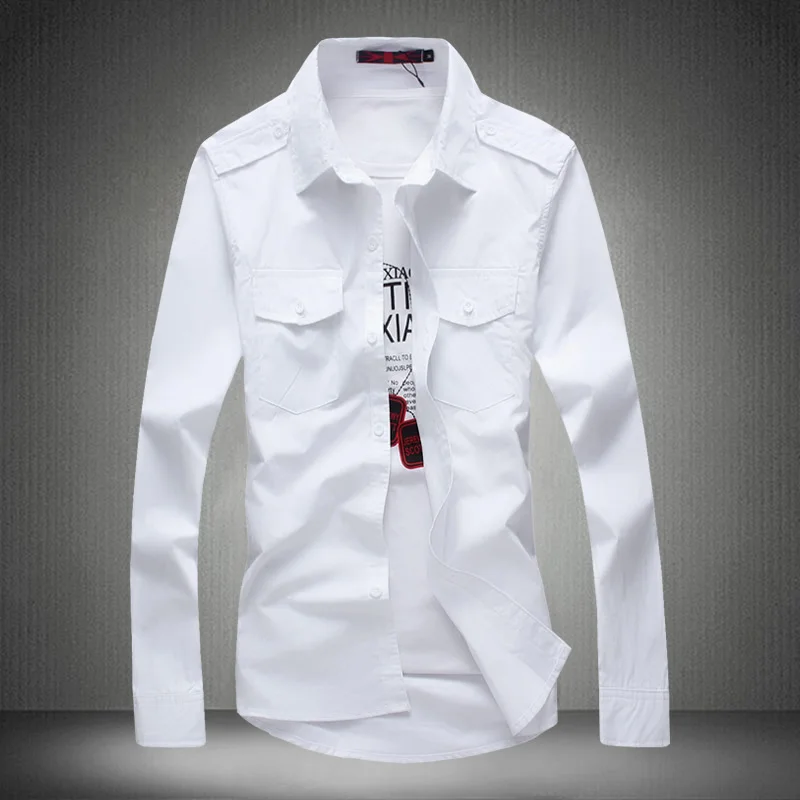 Men Shirt Shoulder strap French Cuff Button Mens Dress Shirts Social Fashion Non Iron Long