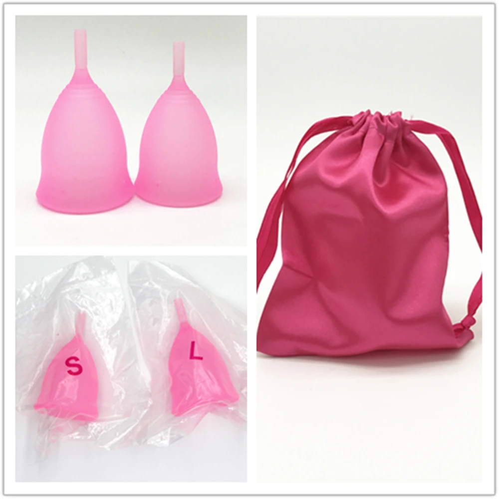 

2Pcs S+L Medical Grade Silica Copa Menstrual Cup Feminine Hygiene Moon Period Cup Silicone Coppetta Mestruale with Satin Bag