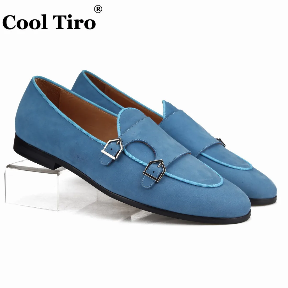 Blue Suede Double-Monk Loafers Men's (1)