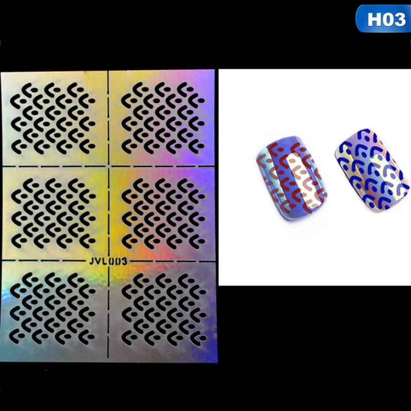 23 типа неправильной сетки трафарет многоразовый дизайн ногтей винилы полые наклейки штамповка шаблон инструменты для ногтей DIY маникюр - Цвет: H03