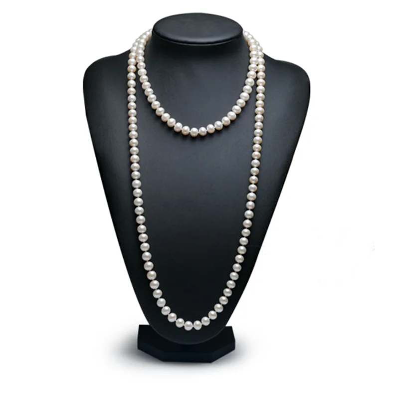 Sinya Classical pearls strands long necklace 7-8mm round pearls beads sweater chain for women Mom girls suit four seasons wear  (9)