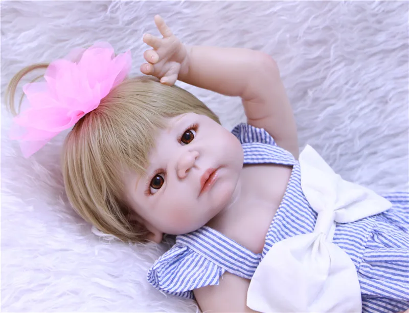 

Full Silicone Reborn Baby Boy Dolls 22"55cm realistic blonde hair bebe girl reborn bonecas child birthday gift toys