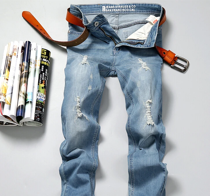 

Fashion Light Blue Skinny Jean Men Cotton Elastic Breathable Casual Denim Pants For Men Slim Fit Jeans Men 620