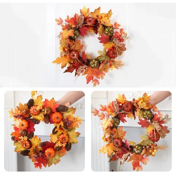 

40cm Wreath Autumn Harvest Maple Leaf Pumpkin Front Door Wreath Front Door Home Decor Party Supplies New