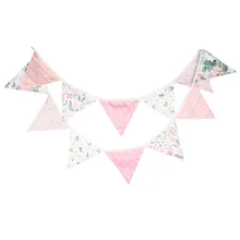 12 bandeiras 3.2m bonito rosa flores impresso algodão tecido bunting bandeira bandeira bandeira guirlanda casamento/festa de aniversário decoração suprimentos
