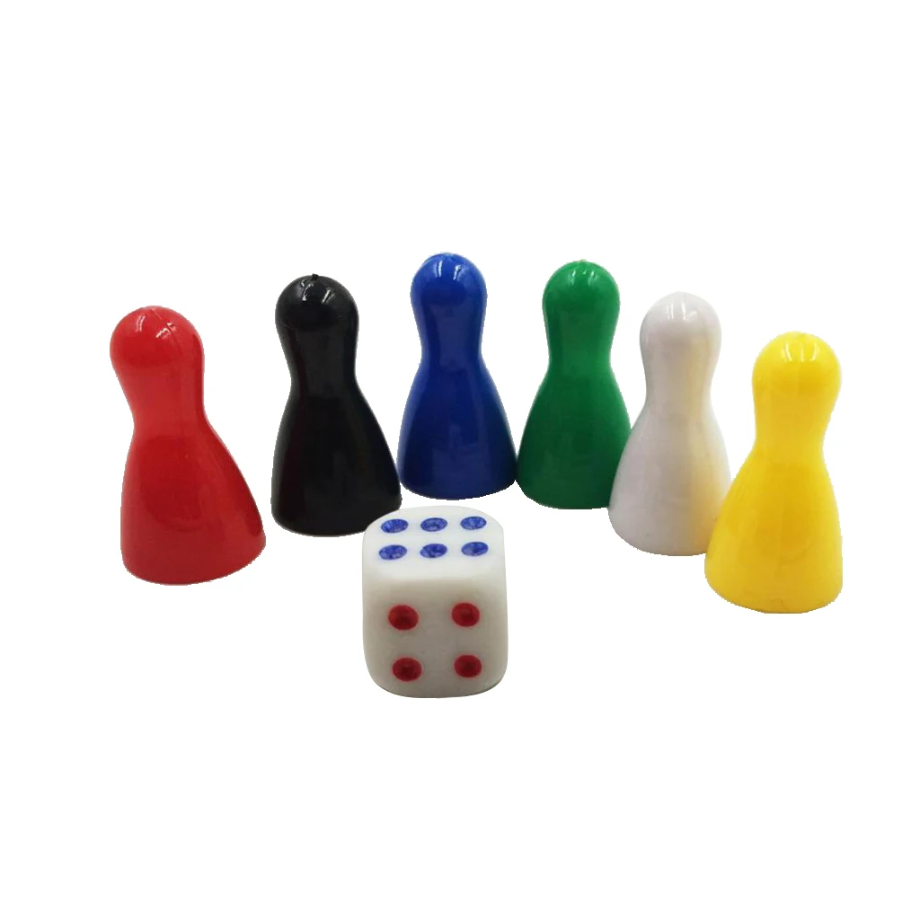 6Pcs 2.5x1.3cm Colorful Plastic Pieces Game Chessman Pieces Pawn Chess Dice Set for Board Card Games