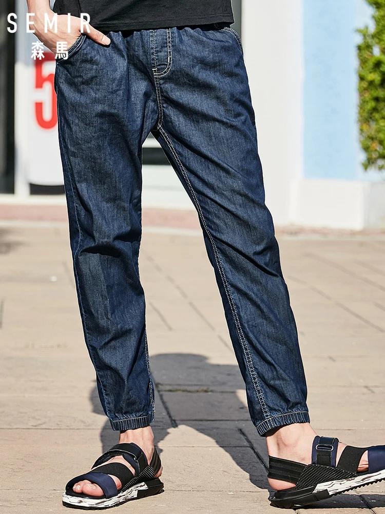 

SEMIR Mens Denim Pull-on Joggers Men's Tapered Leg Pants with Elastic Drawstring Waist Men Denim Sweatpants Trousers for Summer