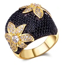 Joyería de moda blanco y negro anillos chapados en oro con dedo de circonio cúbico de la alta calidad para women envío gratis