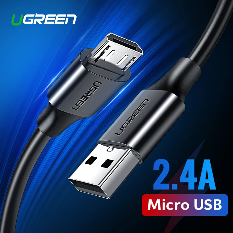 Ugreen المصغّر USB كابل 2.4A سريع شحن USB كابل بيانات الهاتف المحمول كابل شحن سامسونج هواوي HTC الروبوت اللوحي كابل