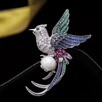 

Luxury Retro Vintage Jewelry Animals Brooch Cubic Zircon Bird Phoenix Profile Brooch Pin For Woman HR02527