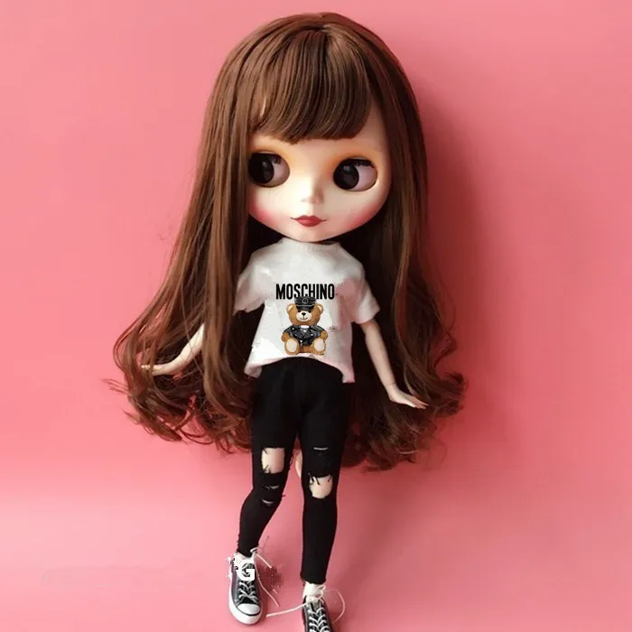 Комплект одежды из 2 предметов для куклы blyth 1/6 футболка+ штаны для куклы blyth jean, комплект одежды для куклы Барби, аксессуары для 1/6 - Цвет: Белый