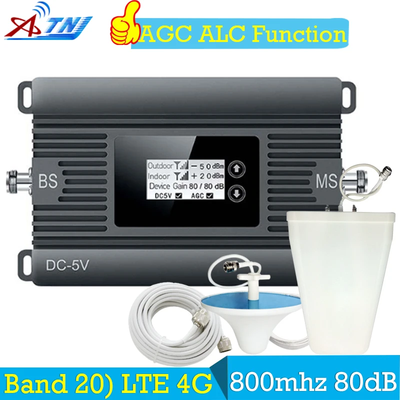 

ATNJ 80dB Gain 4G 800mhz (Band 20)Cell Phone Signal Booster 4G LTE 800MHz Cellular Repeater AGC 4G Amplifier 4G Antenna
