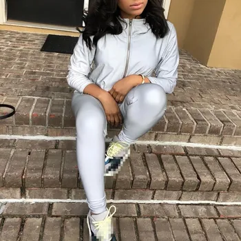 

Women Sexy Crop Top And High Waist Outfits Harem Pant 2 Piece Set Short Solid Outfits Long Sleeve Zipper Casual Suits