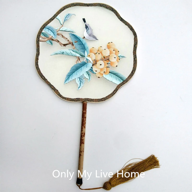 Вишневый цветок тутового шелка ручной вентилятор бамбуковая ручка домашние украшения для свадьбы вентилятор ручной работы двойная вышивка китайский веер подарок