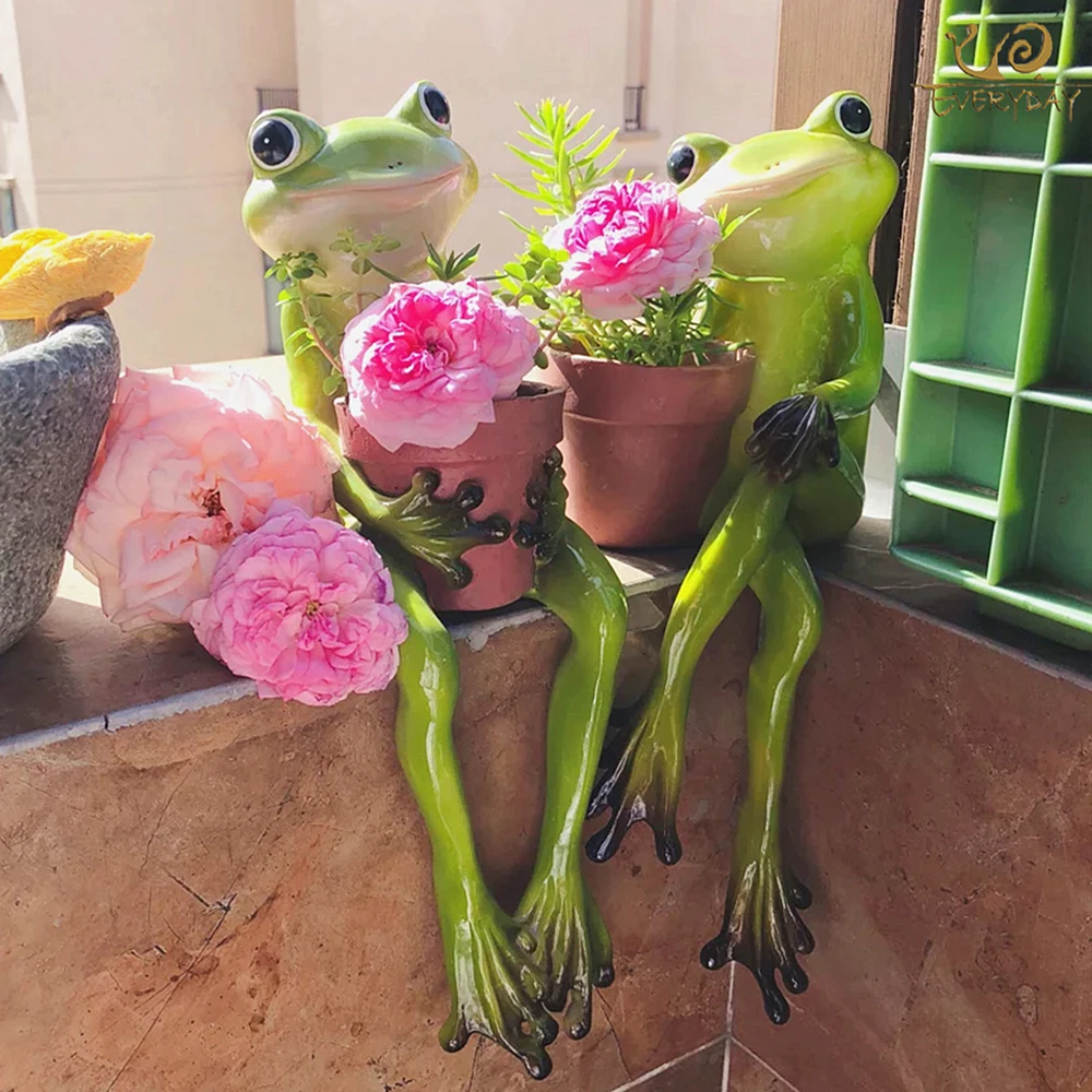 Vsakdanja kolekcija Resin Frogs držijo cvetlične lončke Home - Vrtne potrebščine