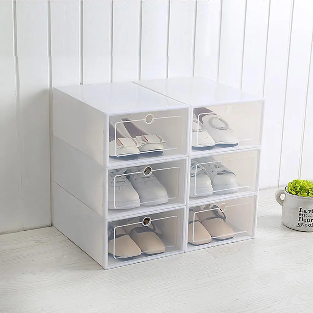 6 multi-function clamshell storage boxes color transparent plastic shoe box unisex home storage products - Цвет: White large