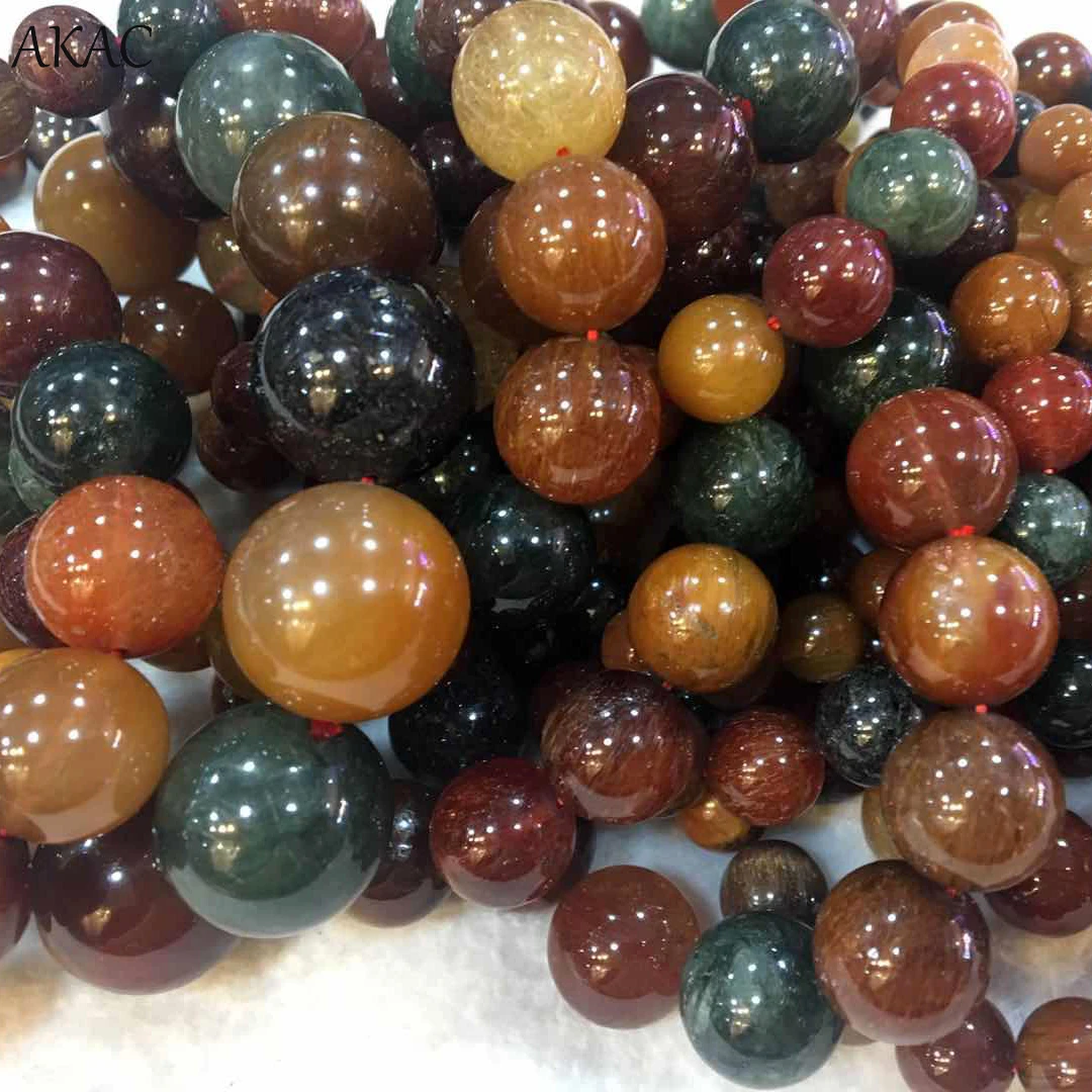 

AKAC natural colorful mix color rutile quartz stone bracelet beads 10mm 11-12mm for jewelry diy making wholesale