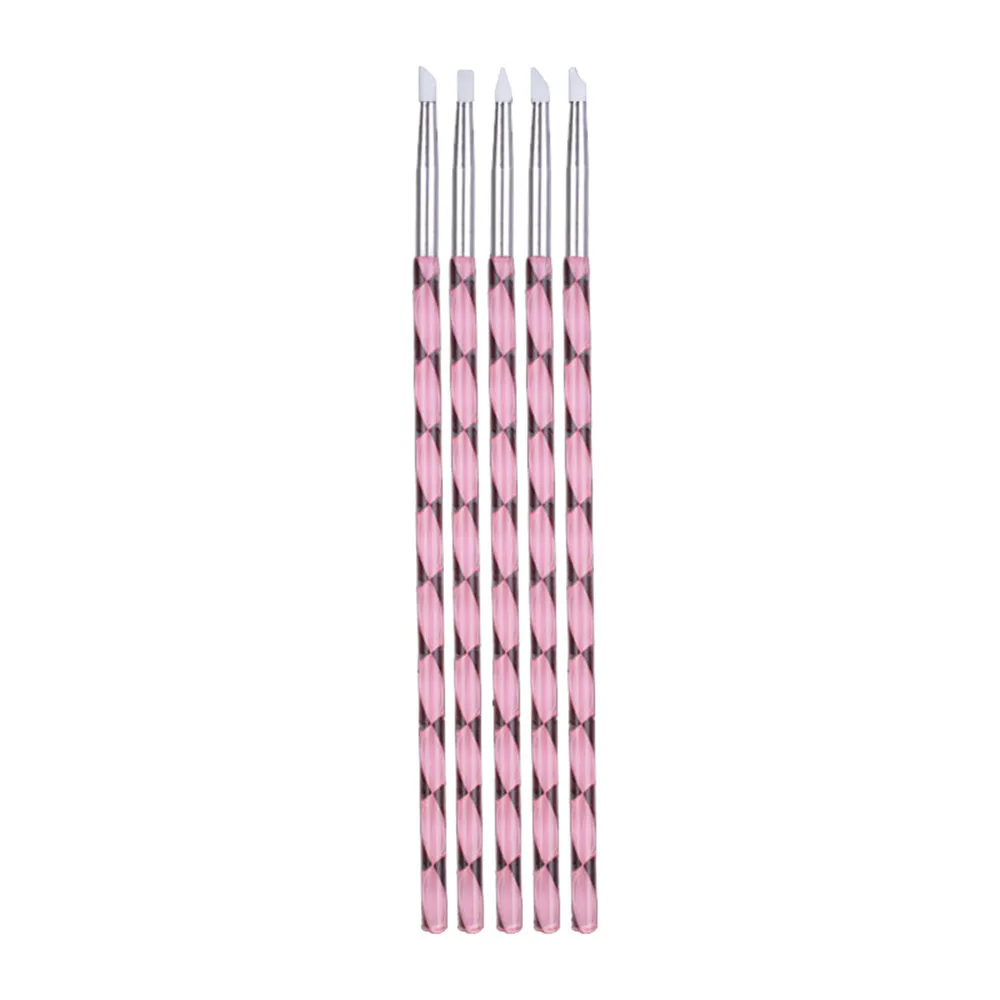 5 шт. кисти для ногтей дизайнерский карандаш спиральная кисть пинсо для дизайна ногтей силиконовые кисточки для маникюра - Цвет: Pink