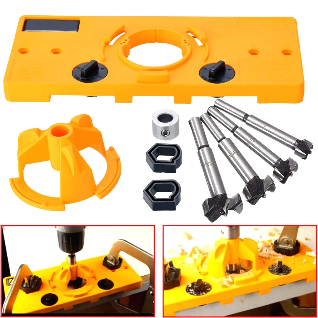 DWZ Concealed Hinge Jig Boring Hole Drill Guide + Forstner Bit Wood Cutter