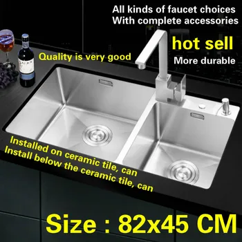 Best Free Shipping Food Grade 304 Stainless Steel Big Kitchen Sink Thickness 4 Mm Double - Groove And Durable 82x45 CM